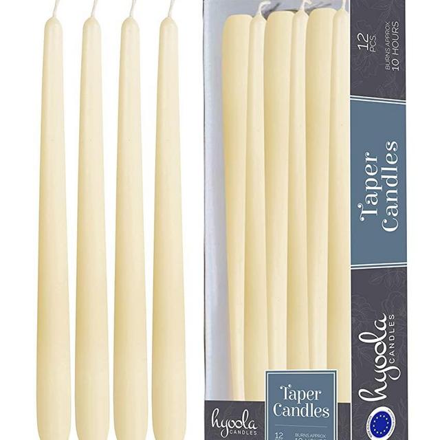 12 Pack Tall Taper Candles - 12 Inch Woolwhite Dripless, Unscented Dinner Candle - Paraffin Wax with Cotton Wicks - 10 Hour Burn Time