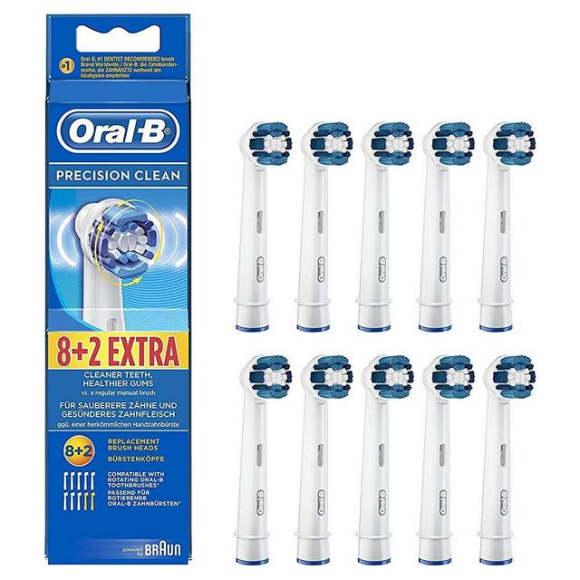 Genuine Original Oral-B Braun Precision Clean Replacement Rechargeable Toothbrush Heads (10 Count) - International Version, German Packaging