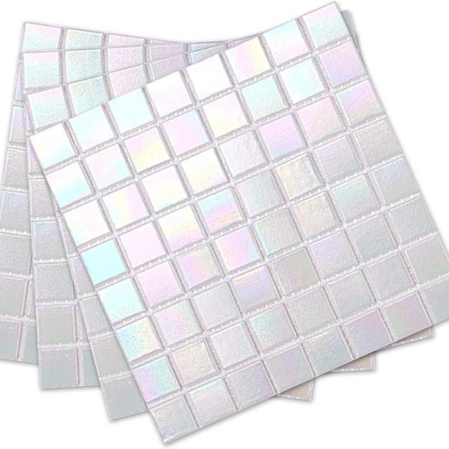 DICOFUN 40-Sheet Rainbow Peel and Stick Backsplash for Kitchen and Bathroom, 6.6" x 6.6" White Glass Mosaic Tiles