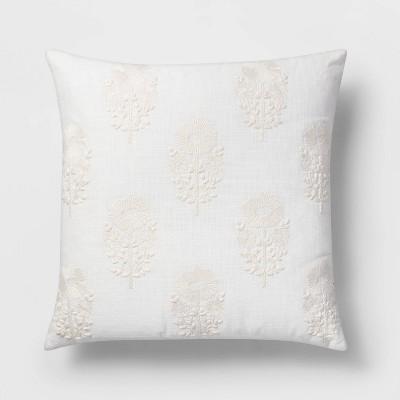 Square Embroidered Floral Pillow White - Threshold&#8482;