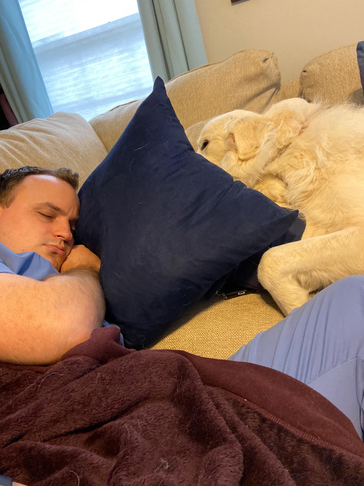 Snoozing with dad!