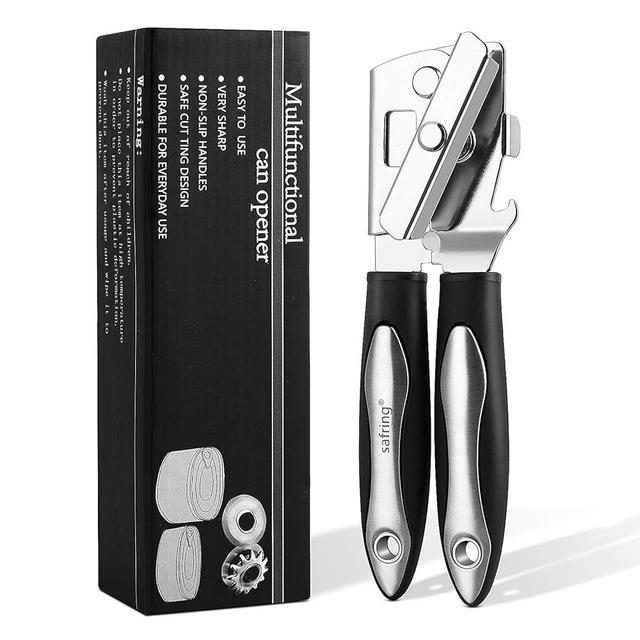Safring Commercial Can Opener Manual Heavy Duty, Comfortable Resin Handle Stainless Steel Knob, Hand Safe Cut Can Opener Smooth Edge, Includes Built in Bottle Opener (Enhanced)