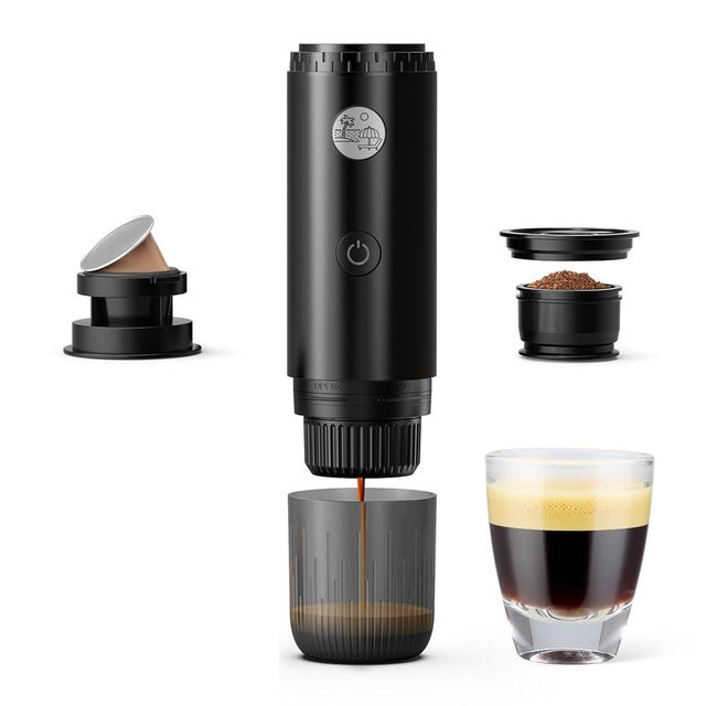 RECAFIMIL Portable 2-in-1 Coffee Maker, Portable 20 Bar Espresso Machine with Automatic Heating, Compatible with NS and Ground Coffee for Camping, Hiking Travel and Home (Black)