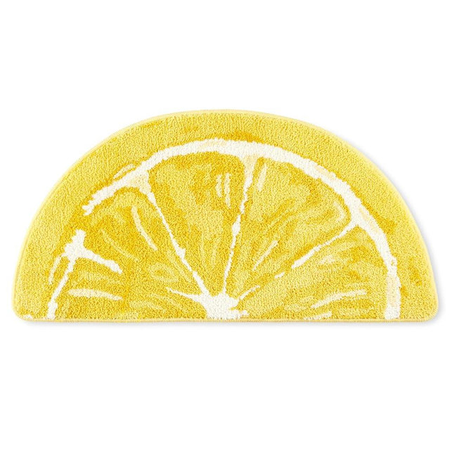 TOWN & COUNTRY PLAY Citrus Slice Lemon Half Circle Shaped Bath Mat, Absorbent Tufted Floor Mat, Non-Slip Backing, Machine Washable, Yellow, 34.7"x18.1"