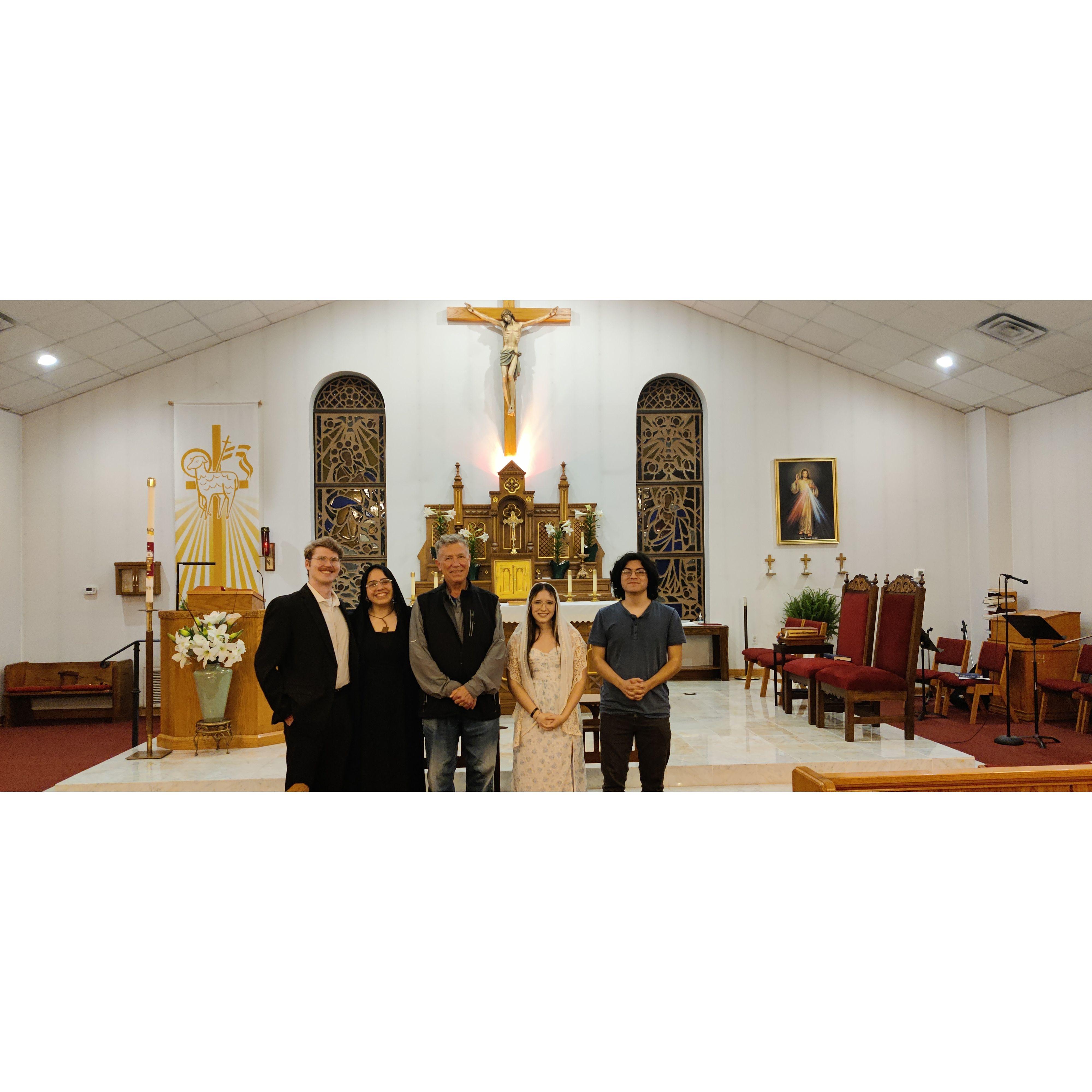 Easter Vigil Round #2! Left to Right: David, Adelle, Frank, Kate, Pablo