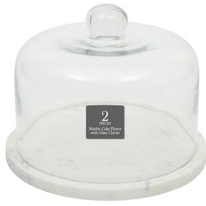 Gibson Elite Ridgehaven 11" Marble Cake Stand, Serving Platter, Charcuterie Board, and Center Piece Home Décor With Glass Lid