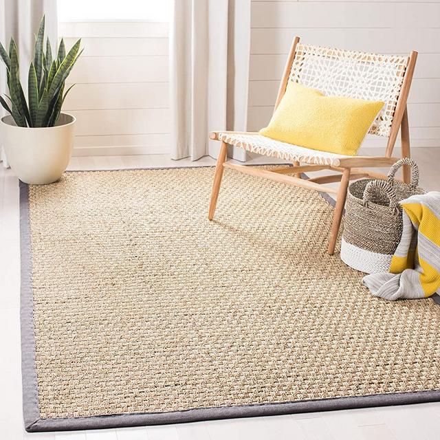 Safavieh Natural Fiber Collection NF114Q Basketweave Natural and Dark Grey Summer Seagrass Area Rug (5' x 8')