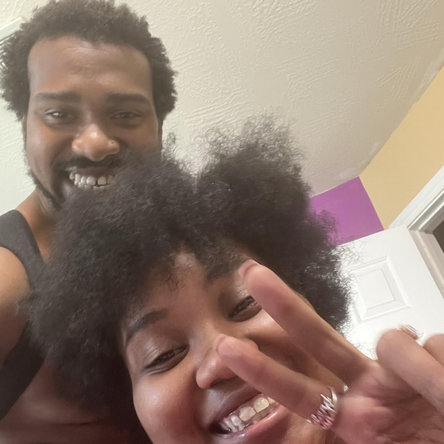 One way we bond is taking down Brandi’s hair together.