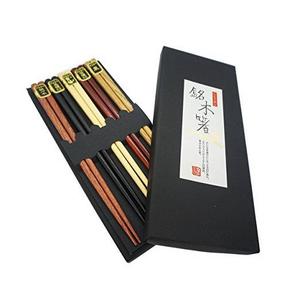 Blackcover Handmade Japanese Natural Chestnut Wood Chopsticks Set Value Gift (Square pack of 5)