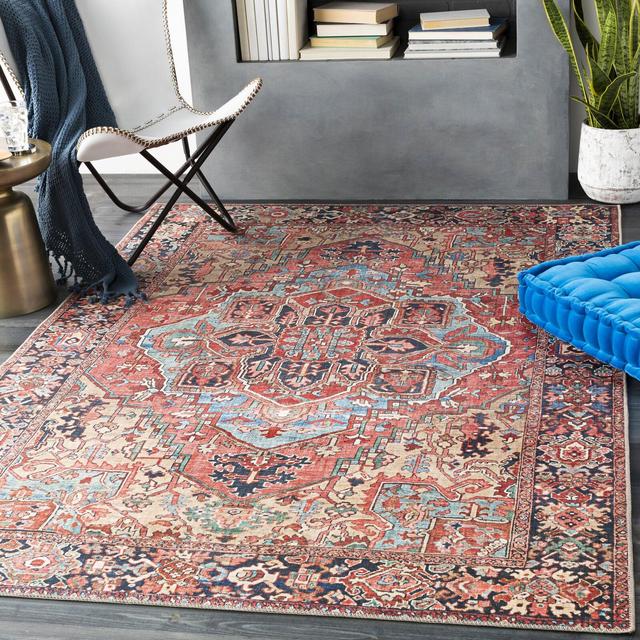 Crook Oriental Flatweave Bright Red, Wheat, Grass-Green Area Rug