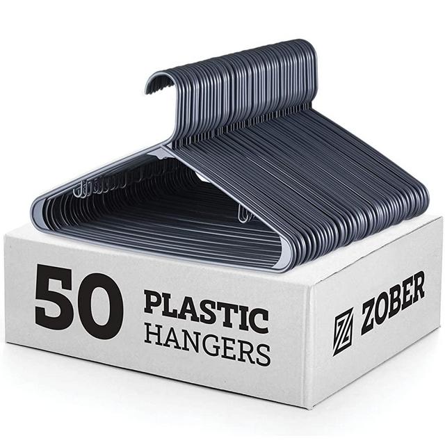 Grey Standard Plastic Hangers (50 Pack) Durable Tubular Shirt Hanger Ideal for Laundry & Everyday Use, Slim & Space Saving, Heavy Duty Clothes Hanger for Coats, Pants, Dress, Etc. Hangs up to 5.5 lbs
