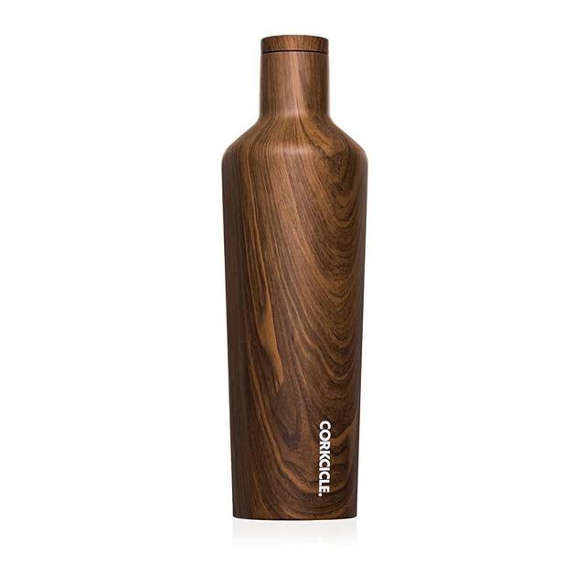 Corkcicle Insulated Canteen Water Bottle, Stainless Steel and Spill Proof, Walnut Wood, 25 oz