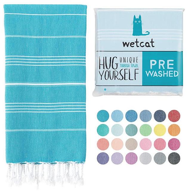 WETCAT Turkish Beach Towel (38 x 71) - Prewashed for Soft Feel, 100% Cotton - Quick Dry Oversized Bath Towels with Lively Colors - Unique Turkish Towels for Bathroom - [Turquoise]
