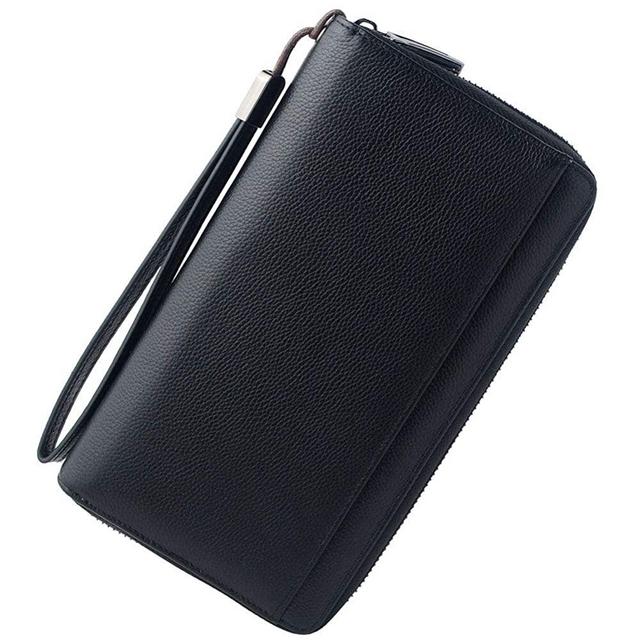 Travel Document Organizer RFID Blocking Leather Multiple Passport Wallet Family Holder Id Wrist Strap(Black)
