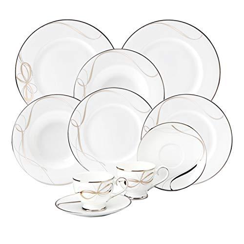 Hankook Chinaware Korean Fine Bone China Silver Ribbon Brunch Set 10 pc, Dinnerware, Hankook Dojagi