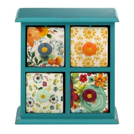 The Pioneer Woman Flea Market 4-Drawer Distress Spice /Tea Box, Multiple Colors- teal