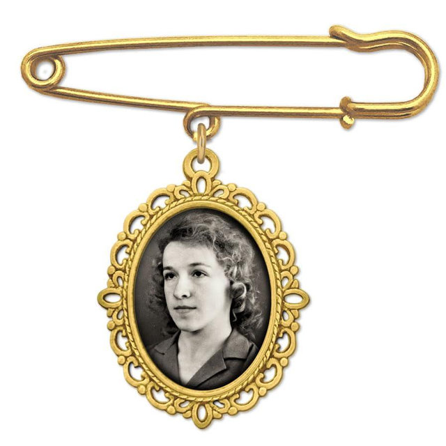 Gold Wedding Bouquet Photo Charm Pin for Bridal Bouquet or Boutonniere Memorial for Mother Father of The Bride or Groom Wedding Accessory