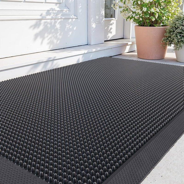DEXI Front Door Mat Outside Entrance, 24x36 Heavy Duty Non-Slip Rubber Entry Mats, Dirt Trapping Waterproof Low-Profile Welcome Doormat for Entryway, Black