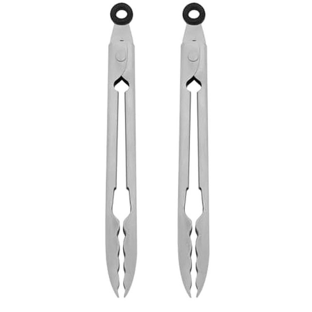 KitchenAid Set of 2 Stainless Steel Tongs with Scalloped Edges Easy Lock Dishwasher Safe Durable and Versatile Silver 7 Inch