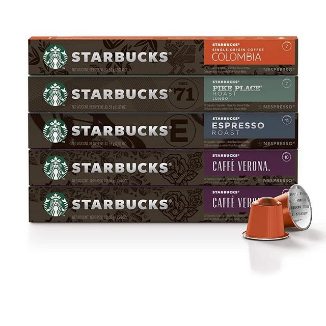 Starbucks by Nespresso, Intense Variety Pack (50-count single serve capsules, 10 of each flavor, compatible with Nespresso Original Line System)