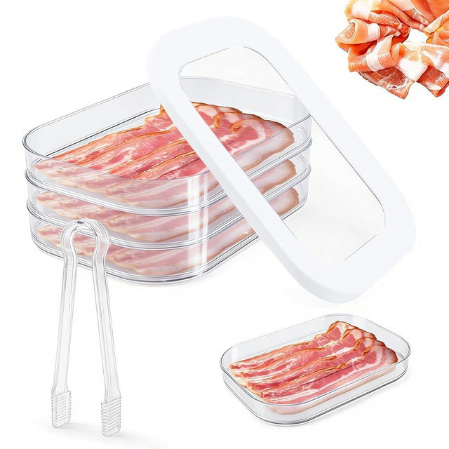 Ovrilossa Deli Meat Container for Fridge, 3-Tier Stackable Clear Cold Cuts Storage Containers, Bacon Cheese Container with Lid & Clip, for Lunch Meat,Salami, Bacon, Cheese & Meal Prep
