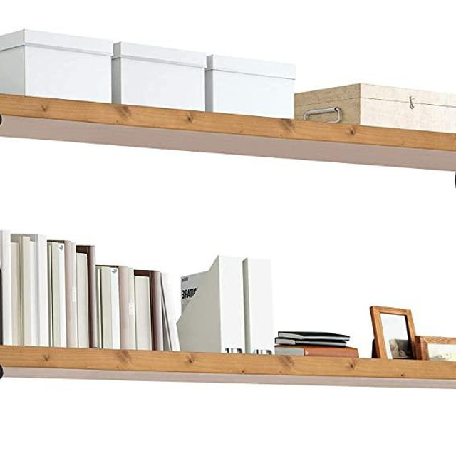 TEN49 Industrial Wood Shelf - 48" Special Walnut Rustic Wooden Wall Shelves with Iron Pipes - Contemporary Interior Decor Floating Shelving with Pipe Brackets - Farmhouse Style Bookshelf Set of 2