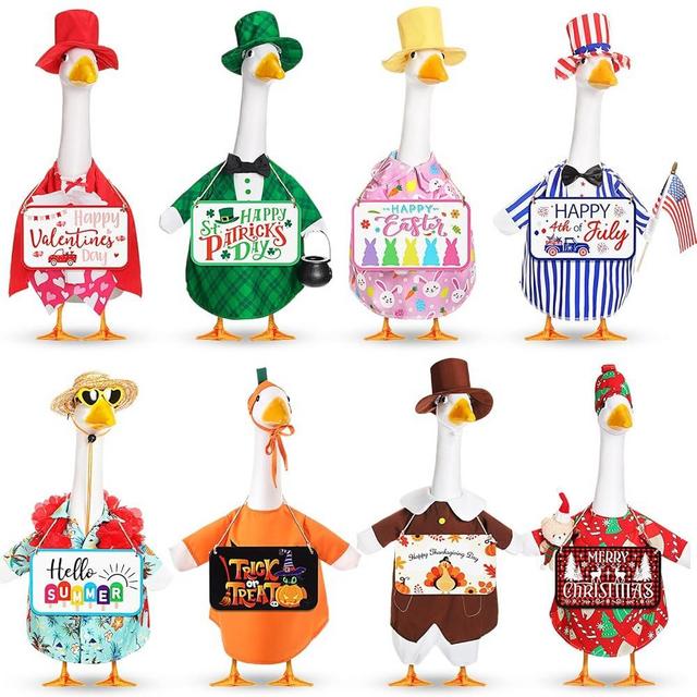 Sunnymove 8 Set Seasonal Holiday Goose Outfits Hanging Signs Fall Halloween Christmas Porch Statue Outfits All Seasons Holiday 23" Goose Clothes Patio Lawn Outdoor Decors(Cool Style)