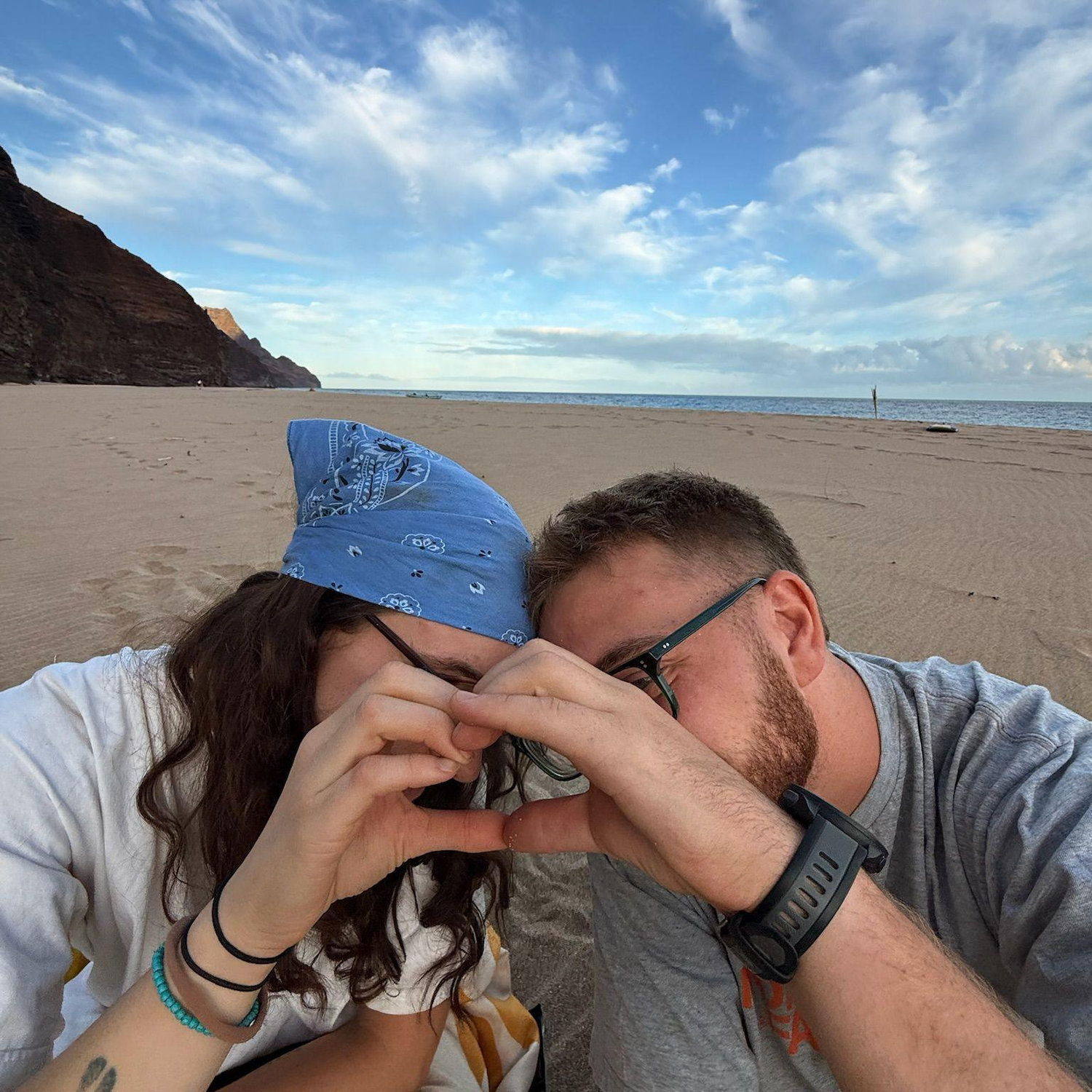 Waking up on the beach the morning before the proposal.