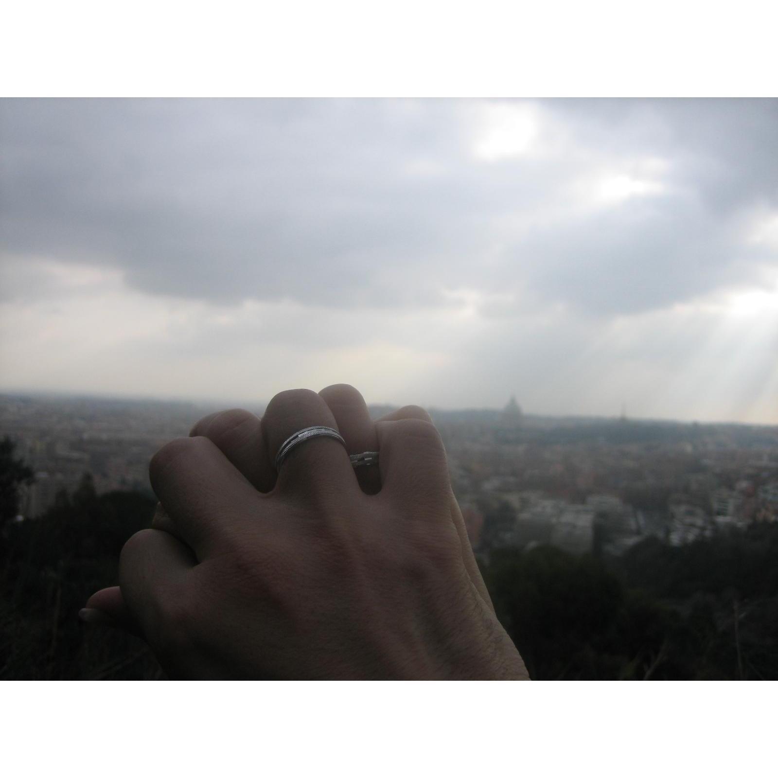 We got engaged at Lo Zodiaco with a pair of wedding rings Clementina bought from Eur which were blessed in St. Theodore Church in Rome. They were substituted later on by a new pair ..March 2007