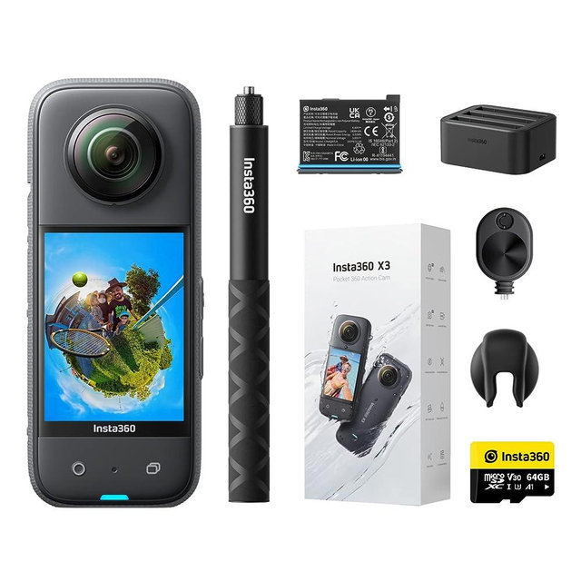 Insta360 X3 Ultimate Kit - Waterproof 360 Action Camera with 1/2" 48MP Sensors, 5.7K 360 Active HDR Video, 72MP 360 Photo, 4K Single-Lens, 60fps Me Mode, Stabilization, 2.29" Touchscreen, AI Editing
