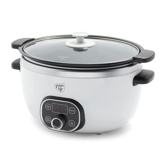 GreenLife Healthy Ceramic Cook Duo White Slow Cooker, 6QT