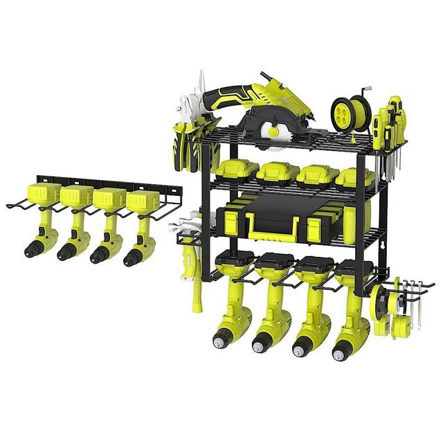 Mefirt Power Tool Organizer, 8 Drill Holder Wall Mount and Garage Organization, 5 Layer Heavy Duty Metal Power Tool Organizer Storage Rack, Pegboard Tool Holder Utility Rack for Cordless Drill Storage
