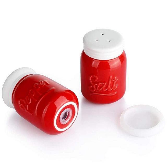 Sweese 812.104 Porcelain Salt & Pepper Shaker, Farmhouse Table Decor, 4 ounce each, Red