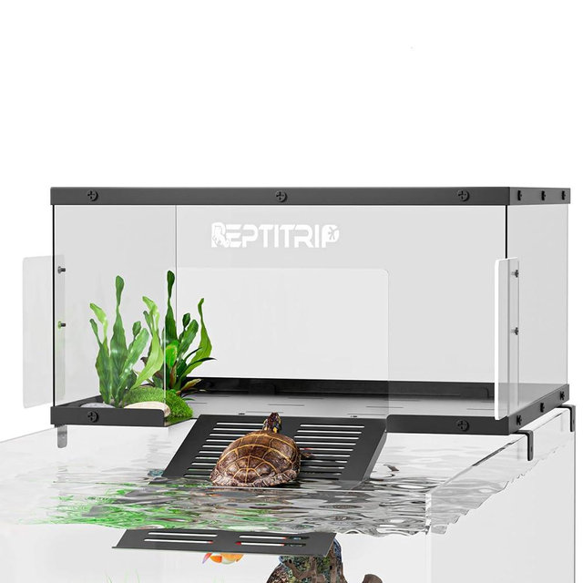 Turtle Basking Platform & Dock - Stainless Steel Turtle Ramp, Non-Slip Surface - Fits 18-20 Inchs Wide Aquariums