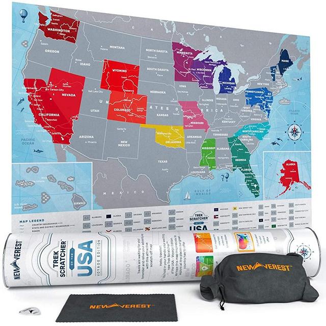 Newverest Scratch Off Map of The United States - Travel Decor Map - Original Gifts for Travelers Women & Men - US Travel Map Poster Fits 17 x 24 Inches - Wall Map of USA Voyage Edition