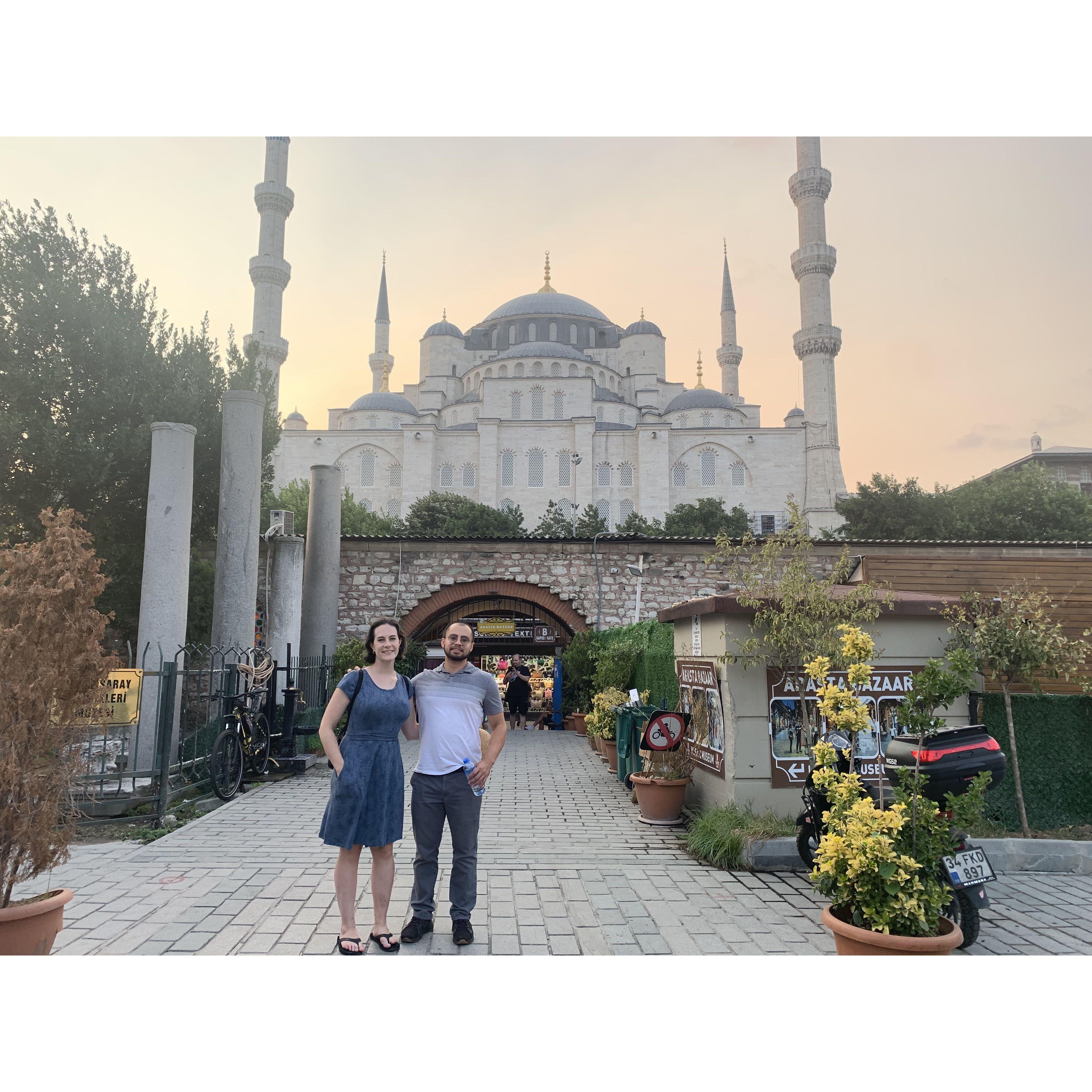 In front of Hagia Sophia in Istanbul, Turkey in summer 2023. Our first trip abroad together!