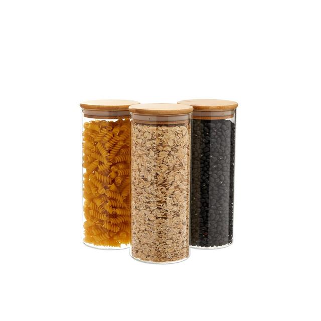 Juvale 3 Pack Glass Storage Containers with Bamboo Lids, Airtight Canisters for Pantry