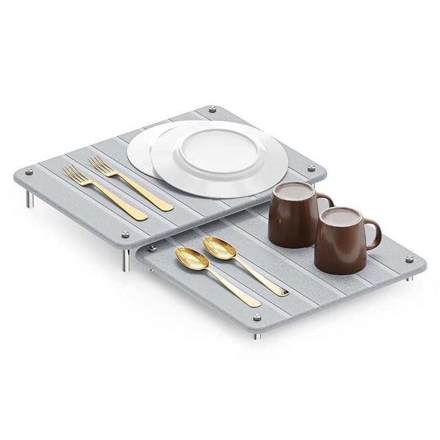 SpaceAid 2 Pack Stone Dish Drying Mats for Kitchen Counter, Expandable Absorbent Rack Dish Pad, Quick Dry Diatomaceous Earth Dishes Mat Tray, Absorbing Sink Stone Mat Board (Light Gray)