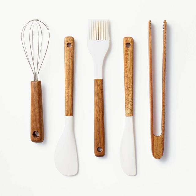 5pc Wood/Silicone Mini Kitchen Utensil Set Brown - Figmint™