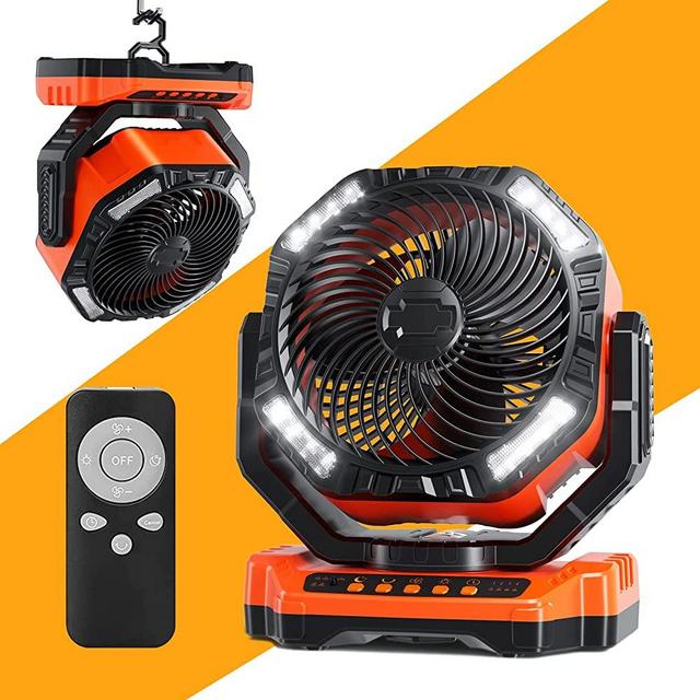Camping LED Fan with Light, 40000mAh Rechargeable Battery Powered Outdoor Tent Fan With Light and Remote, 4 Speed, Personal USB Desk Fan for Camping, Fishing,Power Outage,Hurricane, Worksite