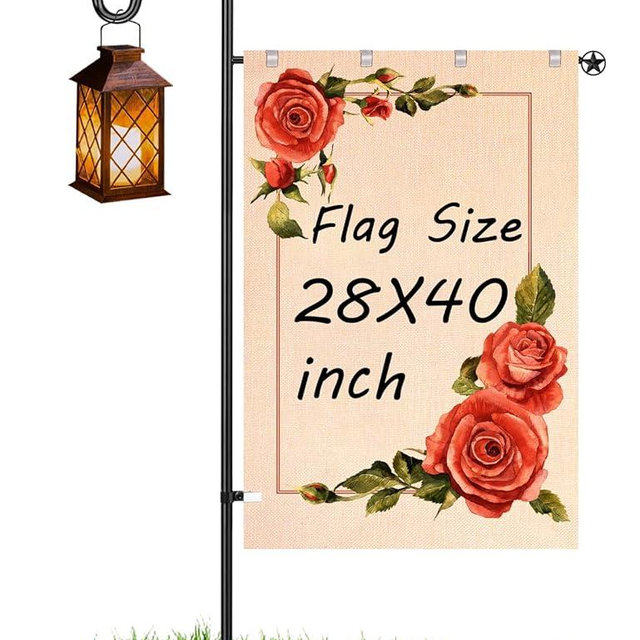 LOPANNY Large Garden Flag Holder Stand Pole for 28 x 40 Flags with Shepherds Hooks for Outdoor - Upgraded Sturdy 60 Inches Yard Flag Post Stake Perfect for Outdoor Decor(without Solar Lights & Flag)