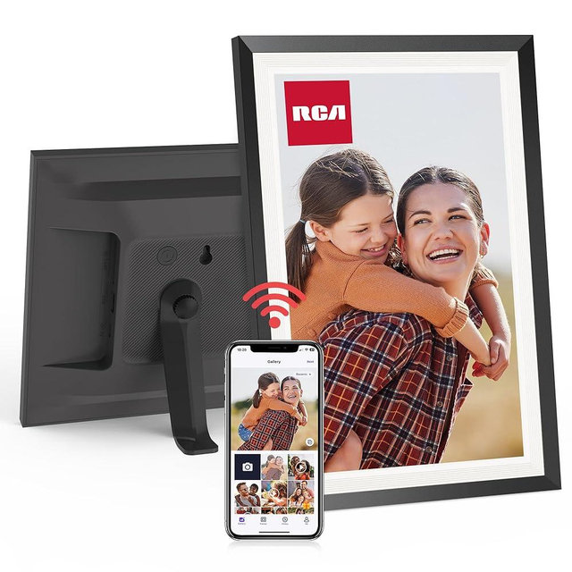 RCA 10.1” WiFi Digital Picture Frame, Electronic Photo Frames 32GB Storage, HD IPS Touch Screen WiFi Frame/Auto Rotate/Wall Mounted, Easy Setup in Uhale App to Share Photo/Video Anytime (Black)