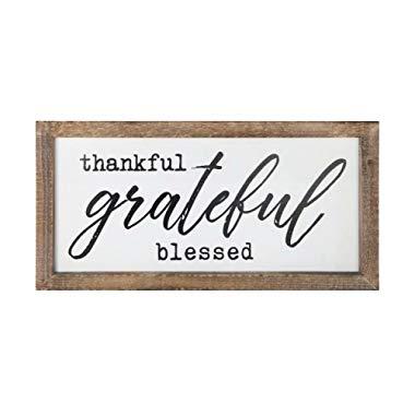 SANY DAYO HOME Wall Decor Signs with Inspirational Sayings 16 x 8 inches Rustic Wood Framed Modern Farmhouse Wall Hanging Art - Thankful Grateful Blessed