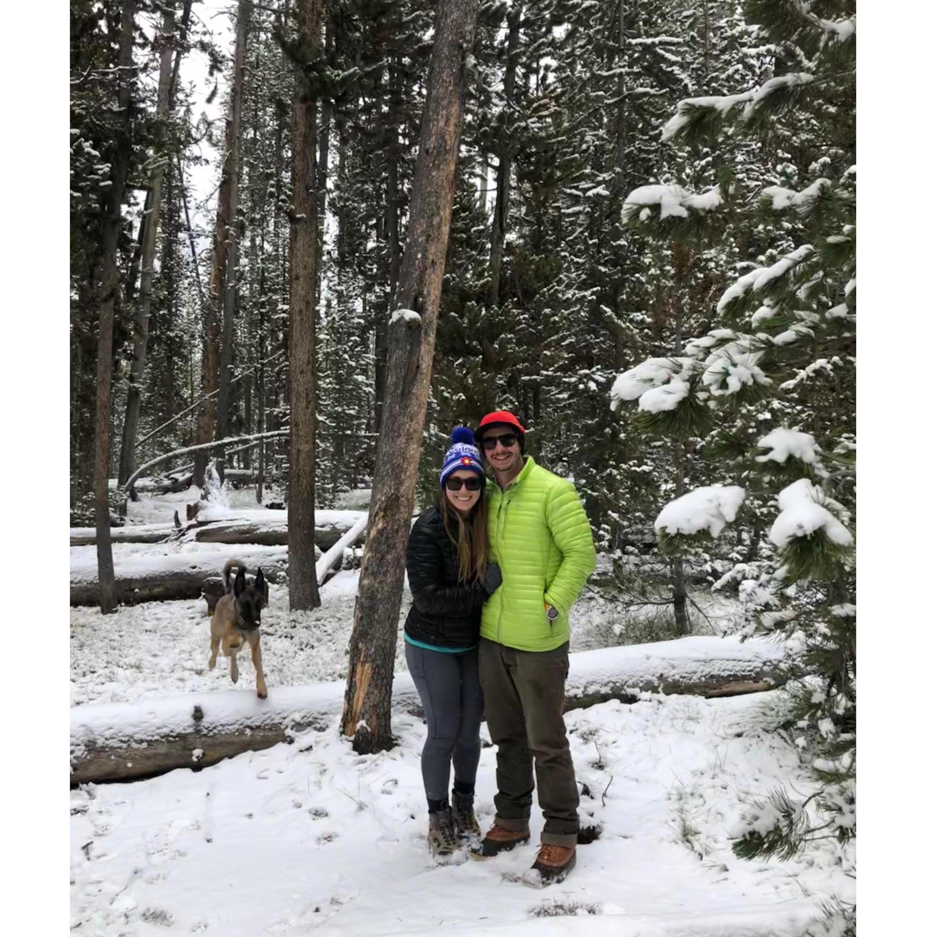 We met up with Jenna and Luis in Yellowstone in October 2019. Despite the snow on the ground, Matt insists this was not a winter camping trip.