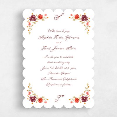 Red Scalloped Wedding Invitation - Flor Classic