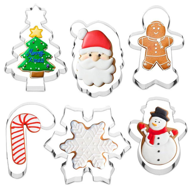 STARSIDE 4" Large Christmas Cookie Cutters,6 pcs Cookie Cutters Christmas Shapes, Metal Winter Holiday Cookie Cutter Set-Gingerbread Man,Snowman