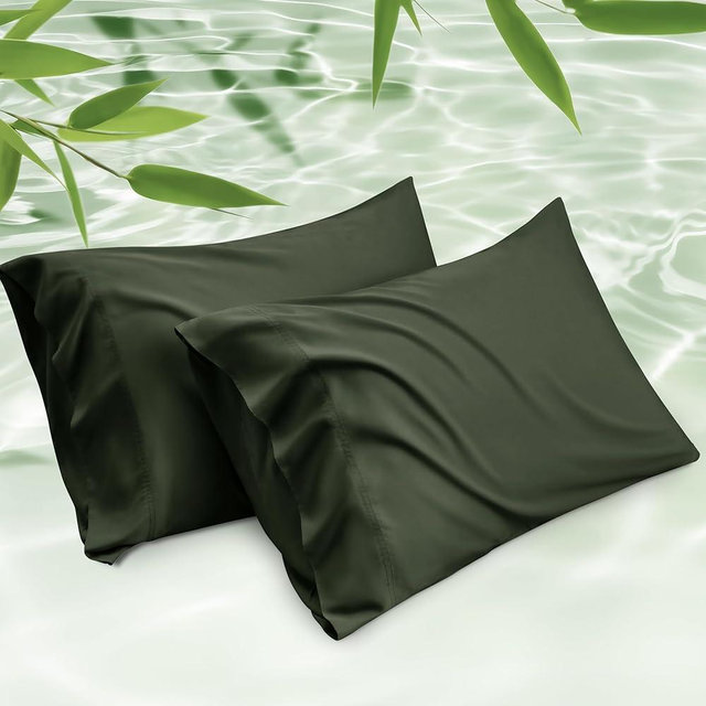Bedsure King Size Pillow Cases Set of 2, Rayon Derived from Bamboo Cooling Pillowcases for Hot Sleepers, Silky Soft & Silky Pillow Covers with Envelope Closure, Gifts, Olive Green, 20x36 Inches