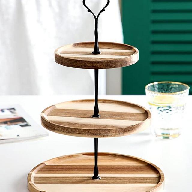 3-Tier Bamboo Round Cupcake Dessert Stand, Cake Snack Scones Crackers Fruits Appetizers Pastry Tiered Platters Serving Tray for Tea Party, Bridal Shower, Wedding Catered Event
