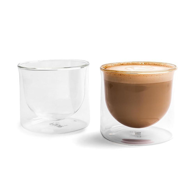 FLUR Latte XL Glasses (Set of 2) Perfect for Lattes, Latte Art, Iced Lattes & Milk Drinks – Double-Walled Borosilicate Glass – Handmade, Lightweight & Durable – 10oz (Clear)