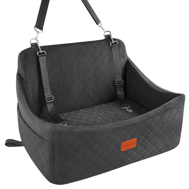 Wooaidagg Dog Car Seat Medium Sized Dogs,Fully Detachable and Washable Car Dog Bed,Soft Fabic Pet Car Seat Filling in Memory Foam,2 Dog Leashes Dog Bed for Car(Black,Large)